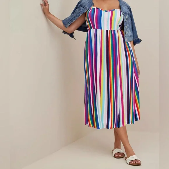 Torrid Midi Challis Skater Dress Striped Rainbow Colorful Pride Plus Sz 4X - Picture 2 of 10